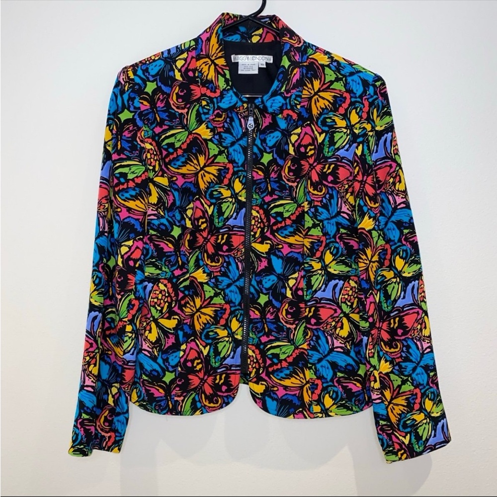 Vintage Maggy London Butterfly Silk Zip Up Jacket Size‎ 10